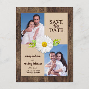 Postal Rustic Wood Daisy Foto para salvar a data Cartão p
