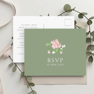 Postal Sage & Branco Cartão de Resposta RSVP de Casamen