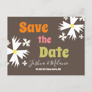 Postal Salve a Data Daisy Groovy Floral Marrom Cartão Pos