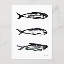 Sardine e Sarda-Postada Linocut Cartão ou Impressã