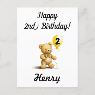 Postal Segundo aniversário Feliz, Cartão de Urso de Teddy