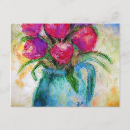 Postal Seis Tulipas em Vaso Azul, Arte Floral, Cartão Pos