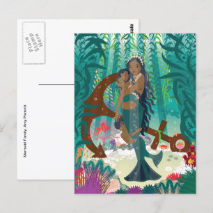 Postal Sereia Família (pele e olhos castanhos) Cartão pos