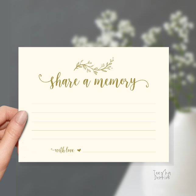 Postal Serviço Funeral, tema Cream, Compartilhe um cartão (Funeral Service, Share a memory or words to the family card in yellow gold)