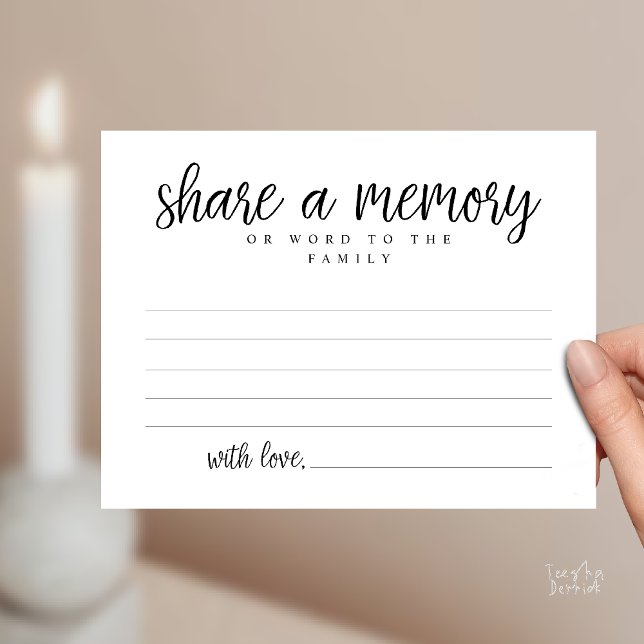 Postal Serviço Funerário, Compartilhe uma memória, Cartão (Funeral Service, Share a memory, Sympathy Card, or word to family, Condolence card in Black White)