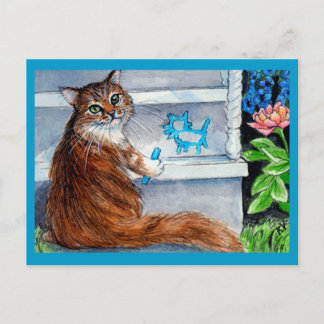 Postal Sinal de gata, senhora amável mora aqui cartão pos