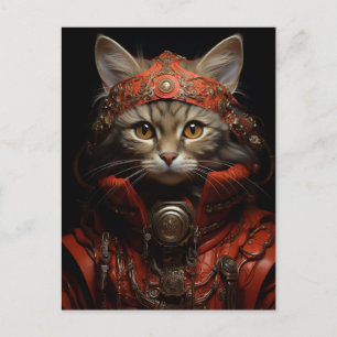 Postal Steampunk Kitten no Cartão Vermelho