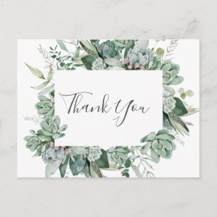 Postal Succulent Greenery   Casamento Obrigado Cartão Pos