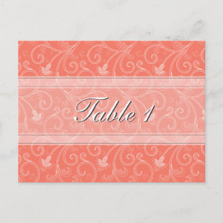 Postal Tabela Número Cartão de Casamento Coral Orange Flo