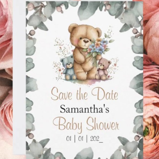 Postal Teddy Bears Twina Aquarela Data Cartão (Celebrate the arrival of your little cub with our adorable teddy bear baby shower invitations! )