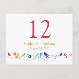 Postal Tema Arco-Íris Aves Flores Cartão de Mesa de Casam