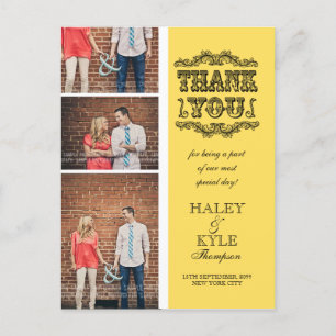 Postal Trendy Yellow Photo Weding Obrigado Cartão de Post