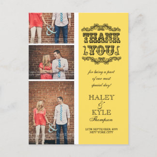 Postal Trendy Yellow Photo Weding Obrigado Cartão de Post
