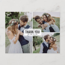 Postal Três Casamento de Colagem de Fotos Obrigado Cartão