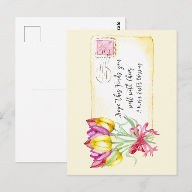 Postal Tulipas de bênção de Páscoa quentes | Cartão posta (Frente/Verso)