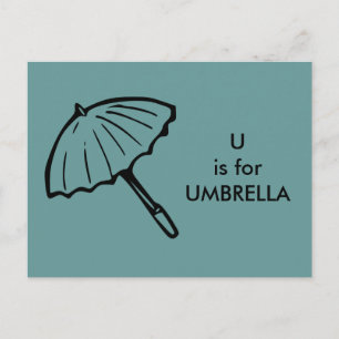 Postal "U" é para o Cartão de emblema do guarda-chuva alf