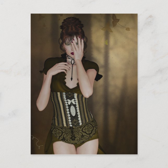 Postal Uma Mulher Esperando: Cartão de Arte Gótico de Ret (Frente)