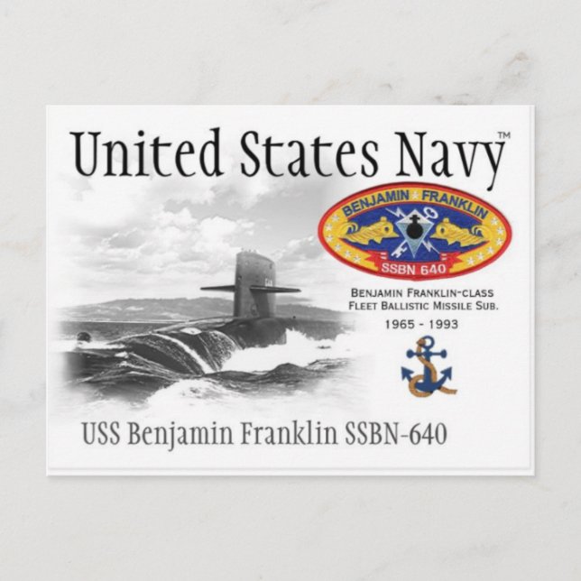 Postal USS BENJAMIN FRANKLIN SSBN- 640 SUB. - Cartão post (Frente)