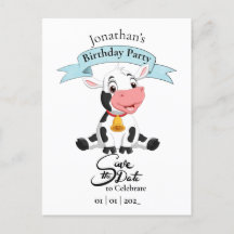 Vaca Salva Data Feliz Aniversário Menino Cartão Po