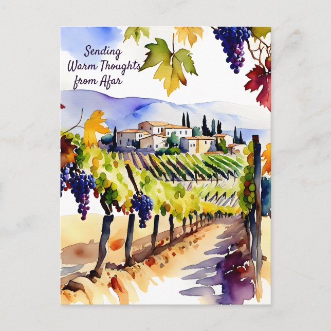 Postal Vineyard watercolor pensando em você no cartão pos (Frente)