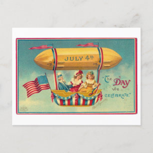 Postal Vintage, 4 de julho Cartão de Avião para o Dia da