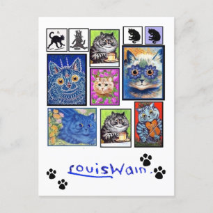 Postal Vintage Cat Art, Louis Wain, Cartão de Feriado Dob