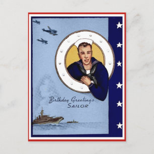 Postal Vintage MilitarAniversário Saudações Sailor Cartão