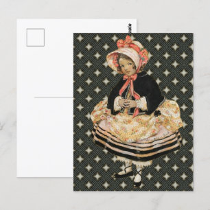 Postal Vintage Pink Black Dourada Girl Art   Cartão posta