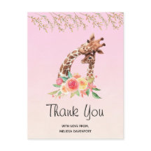 Watercolor Giraffe Mãe e Bebê Obrigado Cartão Post