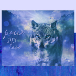 Postal Wolf Peace Joy Love New Year Cartão