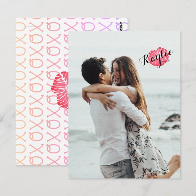 Postal XOXO Kiss Adicione sua foto personalizada Cartão p (Frente/Verso)