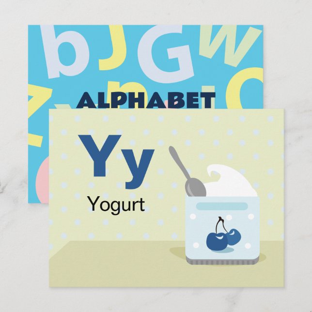 Postal Y é para Yogurt - Cartão Flash Alfabet (Frente/Verso)