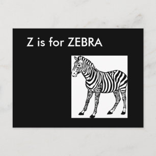 Postal "Z" é para o cartão de identidade zebra alfabét