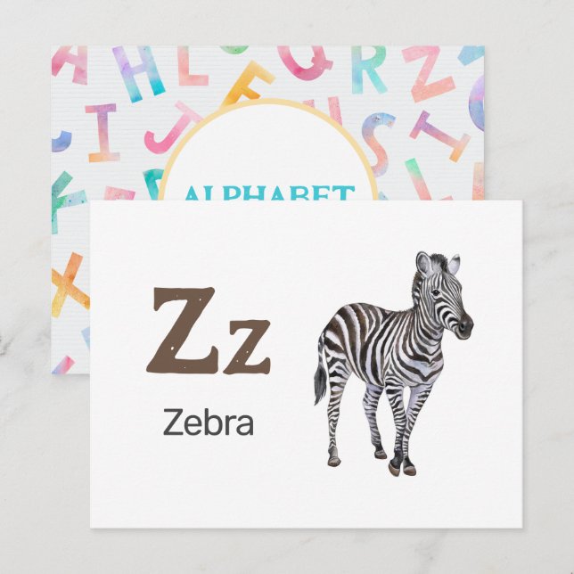 Postal Z é para Zebra - Cartão Flash Alfabético (Frente/Verso)