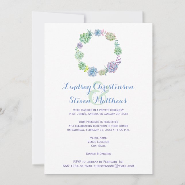 Postar Convite de Casamento | Suculentes e areia 2 (Frente)