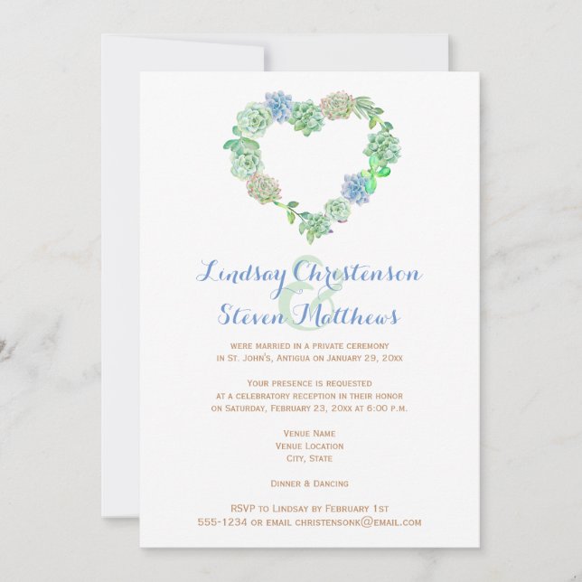 Postar Convite de Casamento | Sucultura e Areia (Frente)