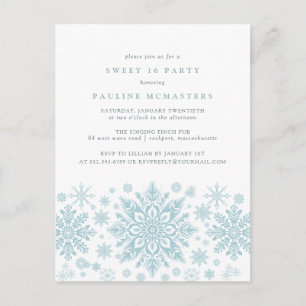 POSTCARD Sweet 16 Blue Snowflake Convite