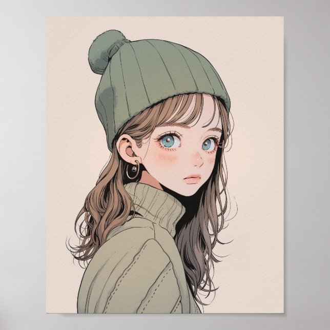 Poster 【アイコン画像】ダウンロードできるニット帽JK｜寿司娘 GenerativeAI (Frente)