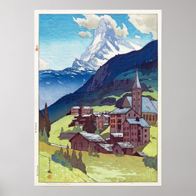 Pôster マ ホ ン, Matterhorn, Hiroshi Yoshida, Woodcut (Frente)