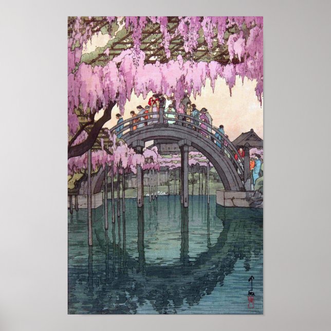 Pôster 亀 戸 神, Ponte Kameido, Hiroshi Yoshida, Woodcut (Frente)