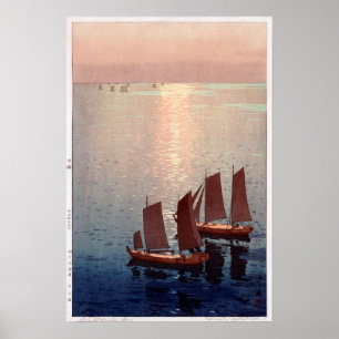 Pôster 光る海, mar de brilho, Hiroshi Yoshida, Woodcut