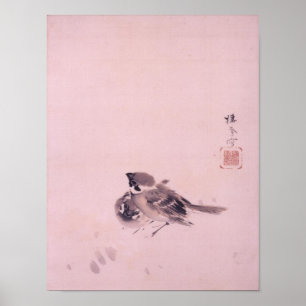 Pôster 双雀, par do pardal, Seihō do 栖鳳, arte japo