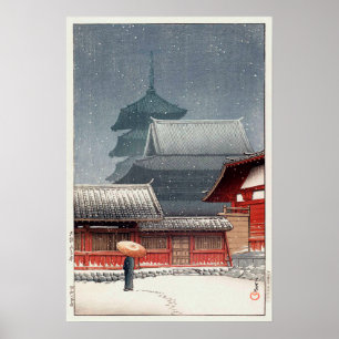 Poster 四 天 寺, Shitennō-ji em Osaka, Hasui Kawase, Woodcut