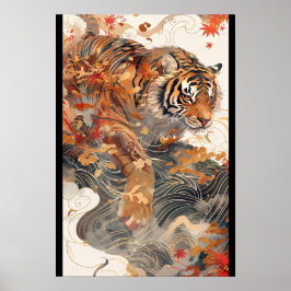 Poster 【大】紅葉と黄金に包まれた虎／A tiger in gold and autumn