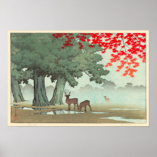 Pôster 奈良公園の鹿, cervo do parque de Nara, Hasui