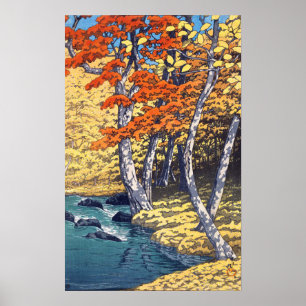 Poster 奥入瀬の秋, outono em Oirase, Hasui Kawase, W