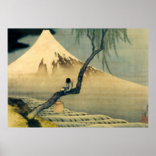 Pôster 富士と少年, 北斎 Monte Fuji e menino, Hokus