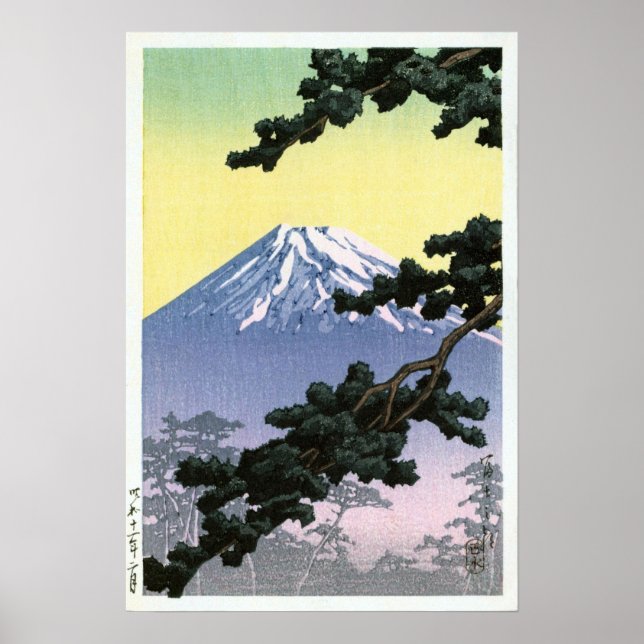 Pôster 富 士 山, Monte Fuji, Hasui Kawase, Woodcut (Frente)