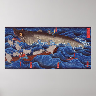 Pôster 怪物鮫, tubarão do monstro do 国芳, Kuniyosh