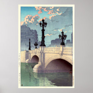 Poster 日本橋, ponte de Nihonbashi, Hasui Kawase, Wood